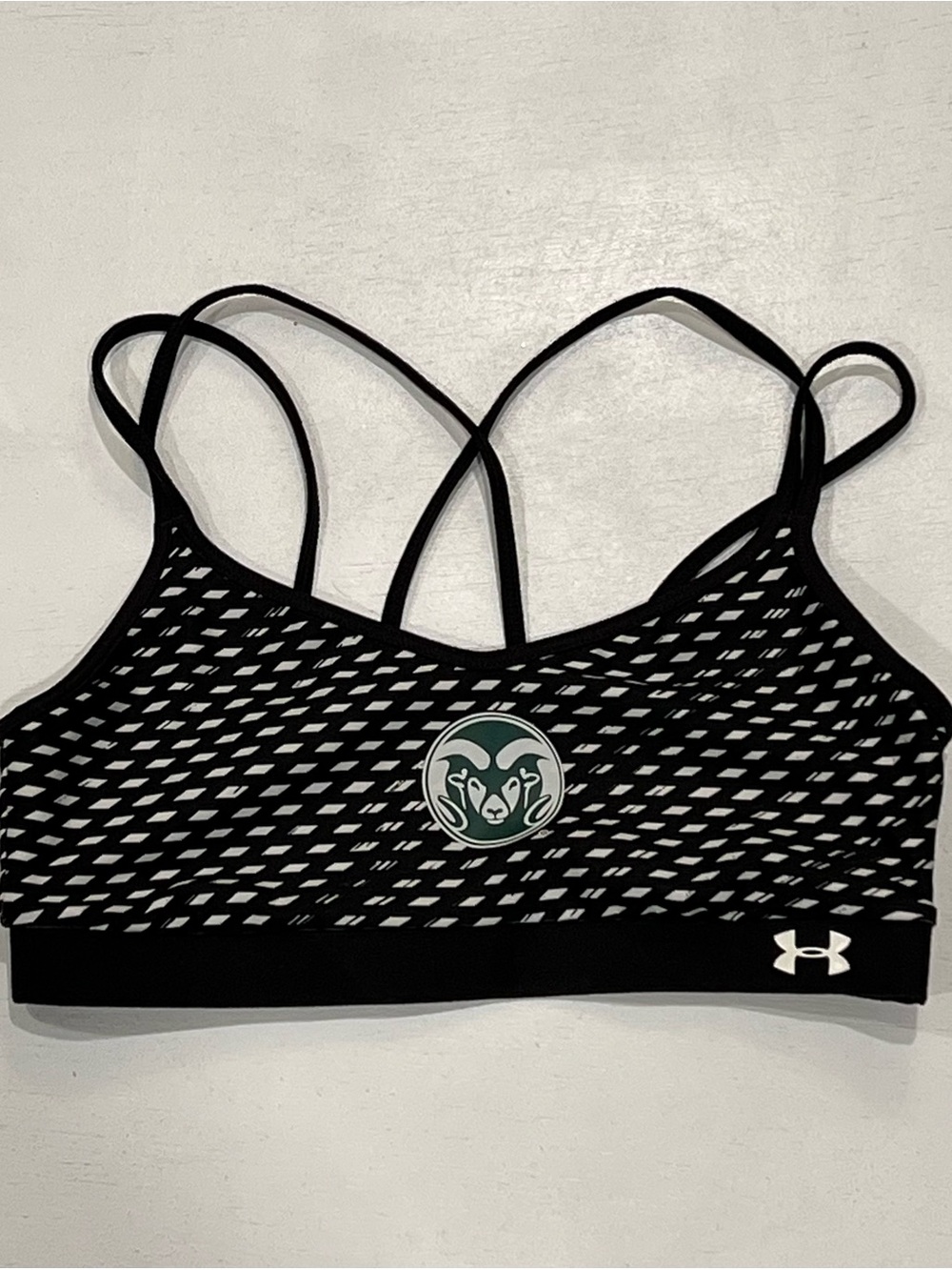 Under Armour Black and White Strappy Sports Bra with Pattern